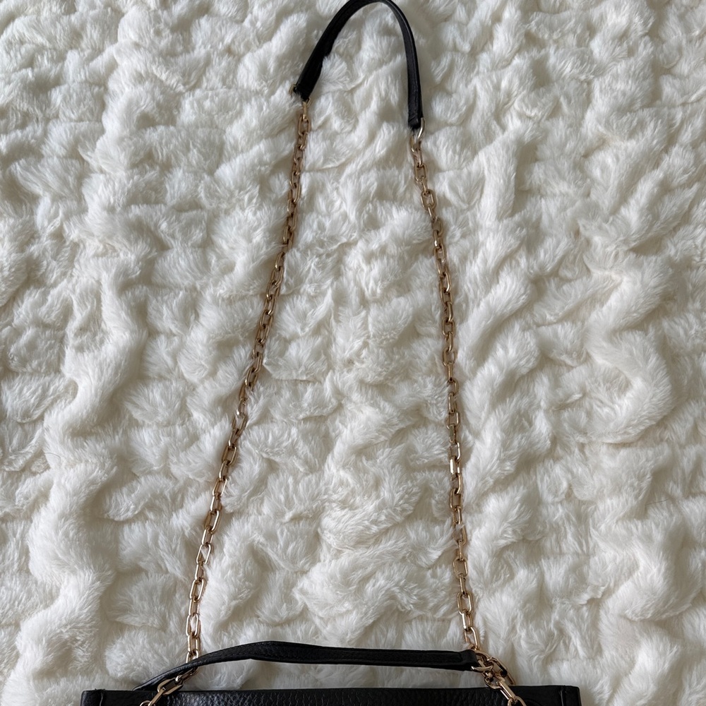 Tory Burch Black Pebbled Leather Tote with Gold Logo & Chain Straps - Picture 8 of 9
